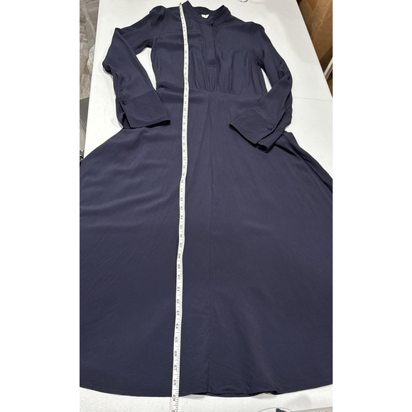 Arket Womens Modest Maxi Dress EU 34, US 4 Long Sleeves A-Line Band Collar Blue - Picture 15 of 16
